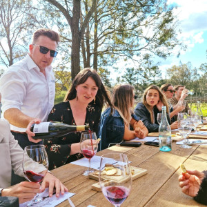 Wine tasting outdoors in the Hunter Valley sunshine